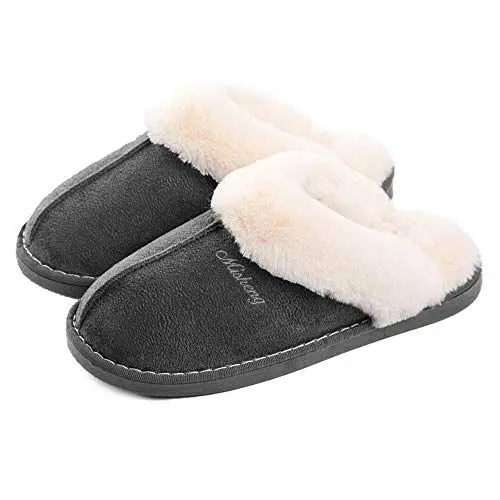 Produktbild: Misolin Damen Herren Hausschuhe Winter Warme Faux Pelz Slippers Weiche Flache Plüsch Pantoffeln Rutschfeste Outdoor/Indoor - mit super Qualität, Grau, 42.5/44 EU,XL, 300