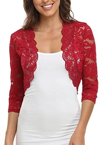 Produktbild: MISS MOLY Bolero Damen Festlich Spitze Jacke Kurz Hochzeit 3/4 Ärmel Strickjacke Oberteil