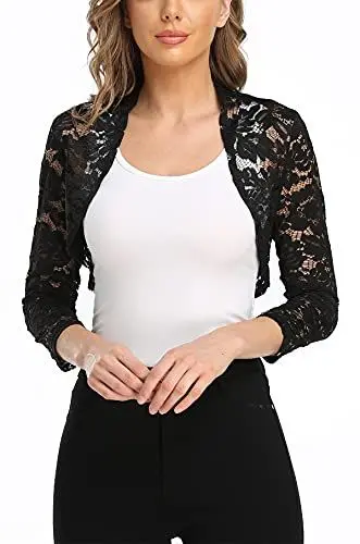 Produktbild: MISS MOLY Damen Bolero Spitzen Jacke Festlich Kurz Cardigan 3/4 Ärmel Strickjacke Für Hochzeit Cocktailkleid