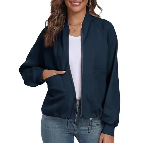 Produktbild: MISS MOLY Damen Sweatjacke Stehkragen Herbst Sweatshirt Langarm Fleece Outwear Jacken Winter Jacke mit Kordelzug