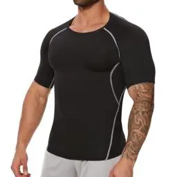 Produktbild: MISS MOLY Herren Kompressionsshirt Kurzarm Funktionsshirt Schnelltrocknend Laufshirt Atmungsaktive Shirts Herren T-Shirt Funktionsunterwäsche für Fitness Training Jogging (Schwarz,XXL)