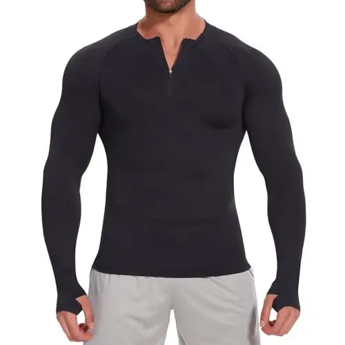 Produktbild: MISS MOLY Kompressionsshirt Herren Langarm Funktionsshirt Schnelltrocknend Laufshirt 1/4 Zip Sportshirt Herren Langarm Atmungsaktive Shirts Herren Slim Fitnessshirt mit Daumenloch(Schwarz,M)