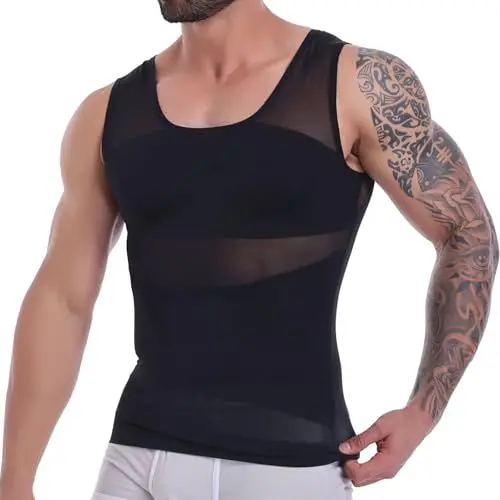 Produktbild: MISS MOLY Herren Shapewear Kompressions Shirt - Elastische Bauchweg Unterhemd, Taillenformer Tank Top, Ärmellos Kompressionsshirt Body Shaper Weste (Schwarz, XL)