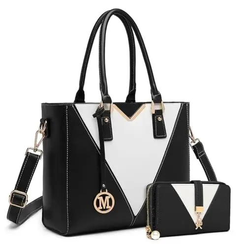 Produktbild: Miss Lulu Handtasche Damen, Taschen PU Leder, Schultertaschen Shopper Tote Bag Handtaschen V-förmiges Design Synthetic Ledertasche Mit Abnehmbarem Schultergurt