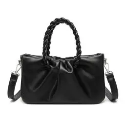 Produktbild: Miss Lulu PU Leder Umhängetasche mit abnehmbarem, verstellbarem Schulterriemen Kleine Tasche mit geflochtenem Henkel (Schwarz)