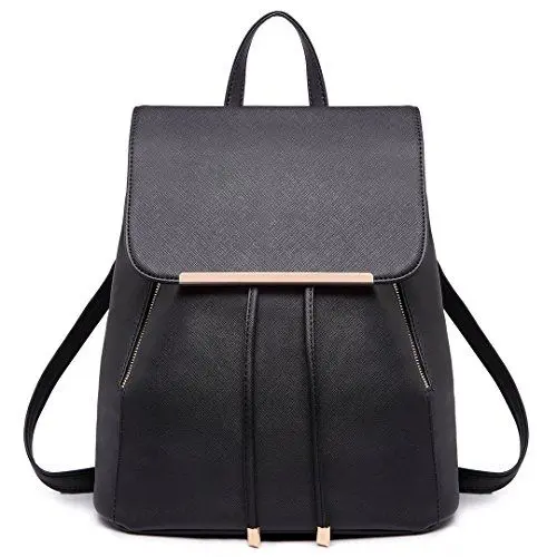 Produktbild: Miss Lulu Rucksack Damen Kunstleder Rucksack Damen Elegant Rolltop Rucksack Damen Tunnelzug-Design Cityrucksack Tasche Schulrucksäcke