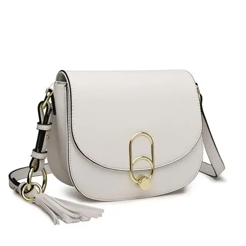 Produktbild: Miss Lulu Schultertasche Damen Umhängetasche Cross Body Bag Modern Mit Reißverschluss Quaste Urlaub Shopping (Weiss)