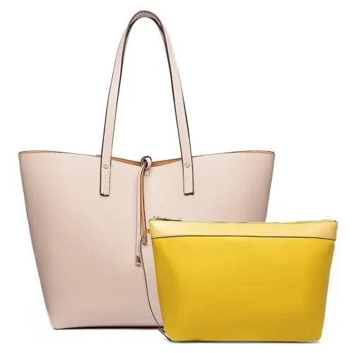 Produktbild: Miss Lulu Schultertaschen für Damen Shopper Damen Groß Tasche Damen Henkeltasche Damen Modische Einkaufstasche PU-Leder Praktisches 2-teiliges Handtaschen-Set