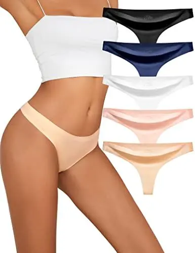 Produktbild: Miss Q.A.Q Nahtlose String Tanga Damen Unsichtbarer Tangas Unterwäsche Frauen mit Niedriger Taille Mehrfarbig No Show Seamless Atmungsaktiv Thong Strings Set 5er-Pack