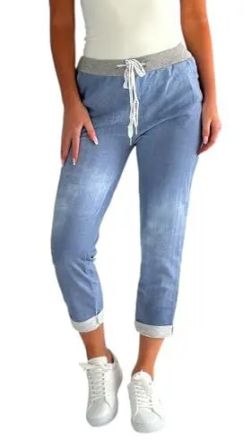 Produktbild: Mississhop 287 Damen Hose Cargohose Blumen Sweatpants Jogginghose Baumwolle Freizeithose Boyfriend Jeans Hell 26