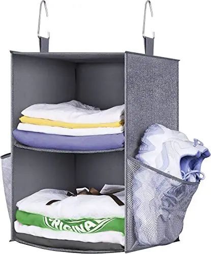 Produktbild: MISSLO 2 Breiten Fächern Hängeregal für Schrank Organizer Kleiderschrank mit 2-Seite Große Taschen Hängeorganizer Faltbarer Hängeaufbewahrung für Kleidung Camping Schlafsaal Schlafzimmer, Grau