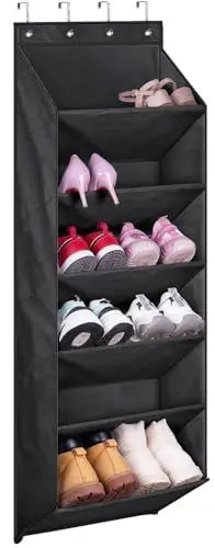 Produktbild: MISSLO 6 Regal Schuhaufbewahrung mit Tiefen Taschen Schuhorganizer über die Tür Schuh Regal für Schrank und Schlafsaal Tür Organizer Hängend 12-Paar Schmaler Schuhaufhänger, Schwarz