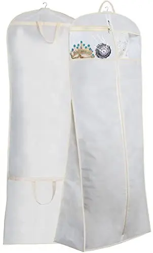 Produktbild: MISSLO Brautkleider Kleidersack in voller Länge Kleiderhülle Brautjungfer Mäntel Kleid Schutz mit Extra Tasche Aufbewahrung Zwickel Hängende Kleiderträge 178 cm (Weiß)