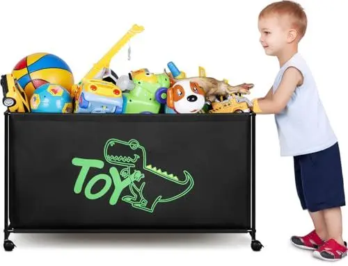 Produktbild: MISSLO Groß Spielzeugkiste mit Rollen Stoff Aufbewahrungsbox Kinder Bhwarz Spielzeug Aufbewahrung Organizer Korb für Jungen, Mädchen, Kinderzimmer, Spielzimmer, 124L, schwarz