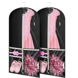 Produktbild: MISSLO Kinder-Kleidersack Reisetasche mit 3 Klare ReißVerschluss Taschen für Anzug, Kleider, Kleidung Schutz, Kleiderhüllen aufbewahrung Und Wettbewerbe, 2 Stück (Schwarz)