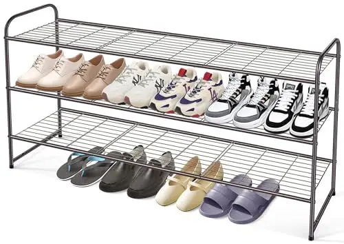 Produktbild: MISSLO Lang Metall Schuhregal 3 Ebenen Schuhständer hält 24-Paare Schwerlast 109cm Breit Schuhaufbewahrung mit Drahtgitter für Flur, Wohnzimmer, Schlafzimmer, Bronze
