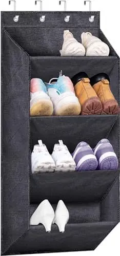 Produktbild: MISSLO Schuhregal Tür Hängend für Schrank, Kurze Schuhorganizer mit Großen Tiefen Taschen, Schmal über Tür Schuhaufbewahrung für Stiefel im Wohnmobil, Schlafsaal, Schwarz