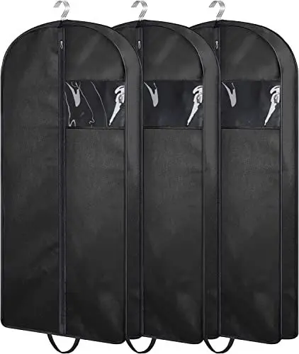 Produktbild: MISSLO Zwickel Hängende Kleidersack für Aufbewahrung und Reisen 109 x 60 cm Reißverschluss Anzugtasche für Frauen Männer Kleiderhülle mit Tragegriff für Jacke, Mantel, Kleider, Kleidung (3er Pack)
