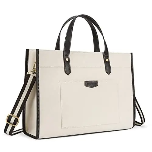 Produktbild: Missnine Laptop Handtasche Damen Canvas Laptoptasche 15,6 Zoll Schultertaschen Shopper, Groß Tote Bag, Aktentasche Notebooktasche Arbeitstasche Bürotasche für Büro Schule Reisen