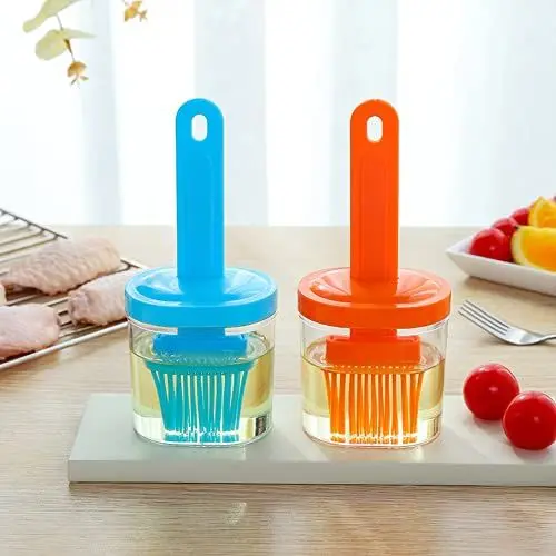 Produktbild: Miss-shop Backpinsel,Grillpinsel 2er Pack Hitzebeständigem Silikon Grillpinsel Küchenpinsel mit Behälter für Marinaden, Fleisch, Backen, Öl, Butter, Sauce, Marinaden BBQ, Grill, Kochen, BPA-Frei