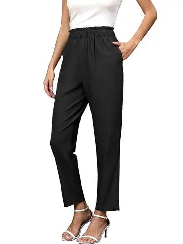 Produktbild: Missufe Business Hosen Hohe Taille Freizeithose Damen Stretch Taille Bequeme Lang Stoffhose Gerade Geschnitten Hosen mit Taschen (schwarz, klein)