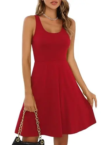 Produktbild: Missufe Rockabilly Sommerkleid Minikleid Tank Kleider Damen Skaterkleid Kurzes Freizeitkleid (Rot, X-Klein)