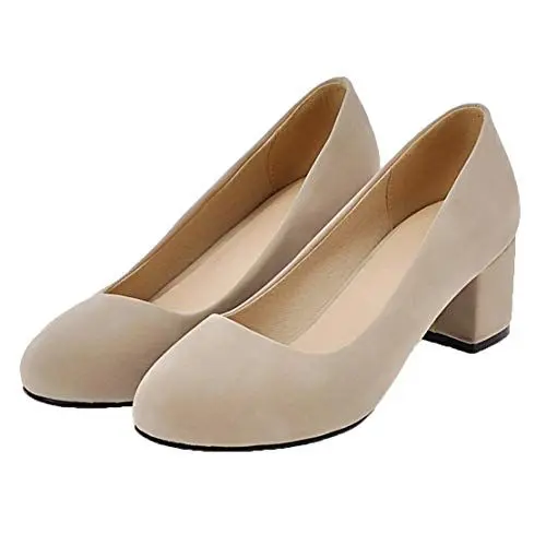 Produktbild: MISSUIT Damen Chunky Heels Pumps mit Blockabsatz 5cm Mid Heels Geschlossen Schuhe(Beige,38)