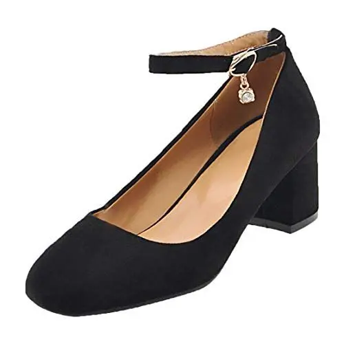 Produktbild: MISSUIT Damen Chunky Heels Pumps mit Blockabsatz und Riemchen 5cm Absatz Ankle Strap Schuhe(Schwarz,35)