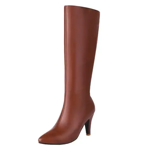 Produktbild: MISSUIT Damen Kniehoch Stiefel Stiletto High Heels Boots Spitz Kniehohe Stiefel Langschaft Stiefel Reißverschluss Schuhe(Braun,44)