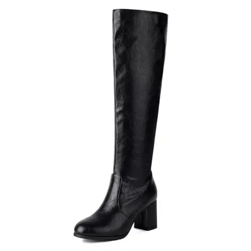 Produktbild: MISSUIT Damen Kniehohe Stiefel Blockabsatz Reißverschluss(Schwarz,37)