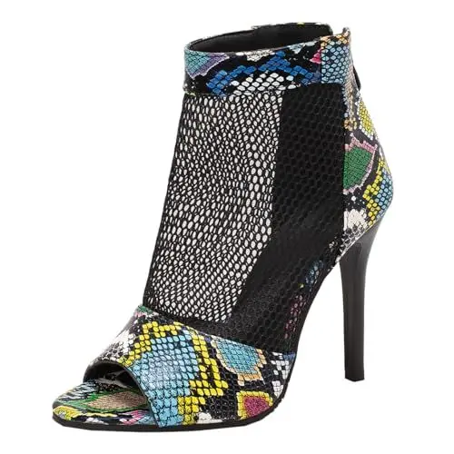 Produktbild: MISSUIT Damen Mesh Stiefeletten mit Peeptoe Stiletto Absatz Reißverschluss(Mehrfarbig,39)