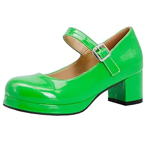 Produktbild: MISSUIT Damen Plateau Mary Jane High Heels Blockabsatz Pumps mit Riemchen Lack Chunky Heels Pumps(Grün,40)
