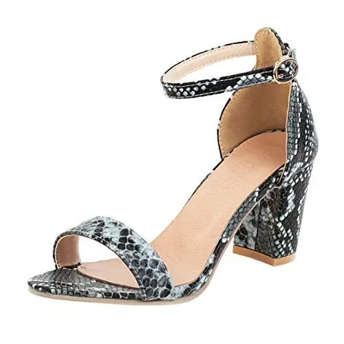 Produktbild: MISSUIT Damen Riemchensandaletten mit Blockabsatz High Heels Sandaletten Schlangenmuster Knöchelriemchen Schuhe(Schwarz,35)