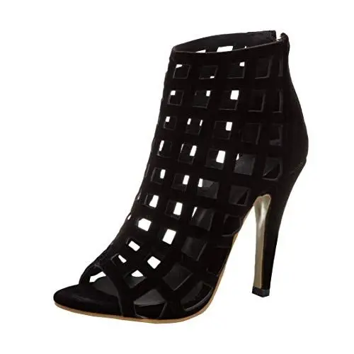 Produktbild: MISSUIT Damen Stiletto High Heels Sommer Stiefeletten mit 10cm Absatz Cut Out Ankle Boots Reißverschluss Sandalen(Schwarz,39)