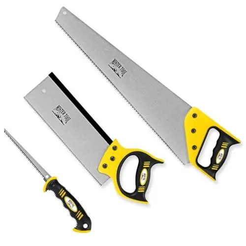 Produktbild: MISTER TOOL Sägenset 3-tlg: Handsäge, Stichsäge und Rückensäge, präzise und robuste Sägearbeiten. Ergonomisch geformter Griff für sicheren Halt, gehärtete und geschliffene Zähne für saubere Schnitte