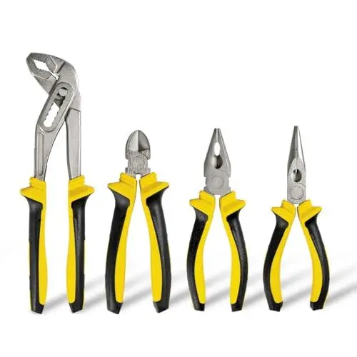 Produktbild: MISTER TOOL Zangen-Set 4-teilig – Seitenschneider, Spitzzange, Wasserpumpenzange, Kombinationszange – Hochwertiger Kohlenstoffstahl, Ergonomische Griffe, Präzise Schneid- und Greifwerkzeuge
