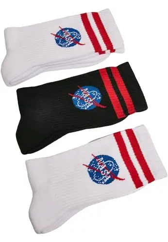 Produktbild: Mister Tee Herren MT2020-NASA Insignia 3-Pack Socken, Mehrfarbig (White/Black/White 01555), 47-50