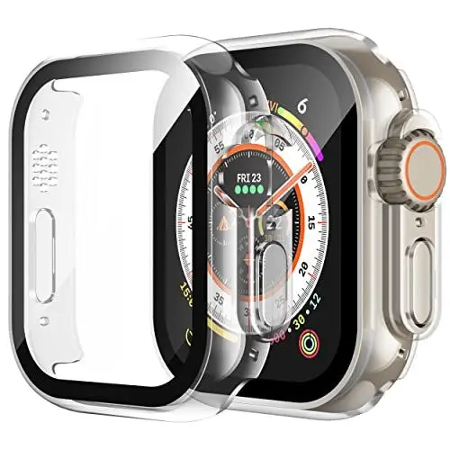 Produktbild: Misxi 2 Stück Hard Hülle mit Glas Displayschutz Kompatibel mit Apple Watch Ultra 2 (2024) / Ultra 49mm, Kratzfest PC Rundum Schutzhülle Ultradünnes Schutz Case mit Tasten für iWatch, Transparent