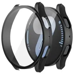 Produktbild: Misxi 2 Stück Hard PC Schutzhülle Hülle Kompatibel mit Samsung Galaxy Watch 7 44mm, Anti-Rutsch Ultra-dünne Kratzfeste Schutz Displayschutzfolie mit Gehärtetem Glas für Galaxy Watch 7, Schwarz