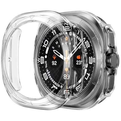 Produktbild: Misxi 2 Stück Hard PC Schutzhülle Kompatibel mit Samsung Galaxy Watch Ultra 47mm, Anti-Rutsch Ultra-dünne Kratzfeste Displayschutzfolie mit Gehärtetem Glas für Galaxy Watch7 Ultra, Transparent