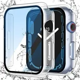 Produktbild: Misxi Transparent Wasserdichtes Hülle mit Gehärtetem Glas Displayschutz für Apple Watch Series 9 Series 8 Series 7 45mm, HD Ultradünne Stoßfeste Vollschutz PC Schutzhülle für iWatch, 2-Stück