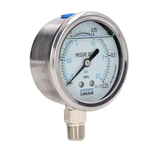 Produktbild: Mit Glyzerin Gefülltes Manometer, Bar Mpa Dual Graduierung, 1/4