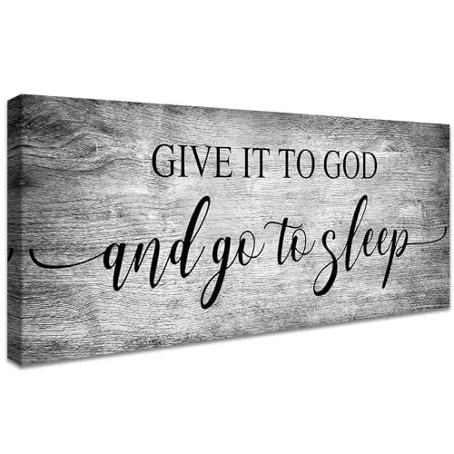 Produktbild: Mit Rahmen Leinwand Bilder Give It to God and Go to Sleep Schild Bild auf Leinwandbilder Poster Inspirierende Zitate Grau Bild Wandbilder Restaurant Wohnzimmer Schlafzimmer Wanddekoration 50x120cm