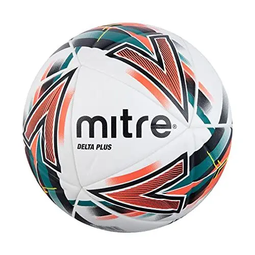 Produktbild: Mitre Delta Fußball | sehr langlebig | verbesserte Genauigkeit und Konsistenz, Weiß/Schwarz, 4
