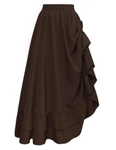 Produktbild: Mittelalter Kleidung Gothic Rock Hohe Taille Steampunk Röcke für Damen Halloween Cosplay Kostüm Braun S