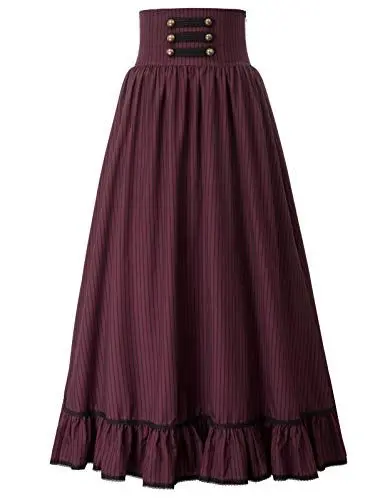 Produktbild: Viktorianischer Maxi Rock Damen Renaissance Gypsy A-Linie Festlich Rock Karneval kostüm Wein Rot L