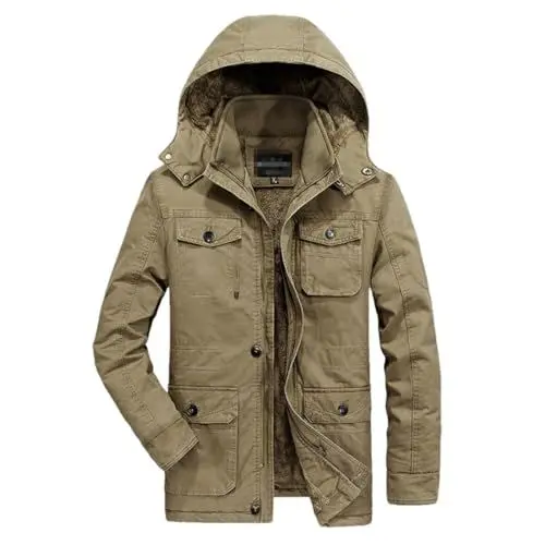 Produktbild: Mittellange Winterjacke Für Herren – Mit Baumwolle Gefütterter Mantel Mit Baumwollheizung Und Winddichten Eigenschaften