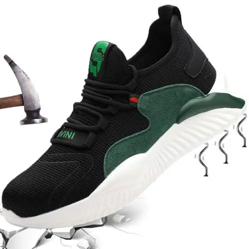 Produktbild: Mitudidi Sicherheitsschuhe Herren Arbeitsschuhe Damen Leicht Stahlkappenschuhe Atmungsaktiv rutschfest Sportlich Schutzschuhe Schwarz Grün 46 EU