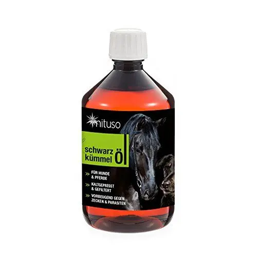 Produktbild: mituso Schwarzkümmelöl für Tiere, 500 ml | Kaltgepresst & 100% rein | Reich an ungesättigten Fettsäuren, Biotin, Vitaminen & Mineralstoffen | Ohne künstliche Zusatzstoffe Ideal für Fellpflege