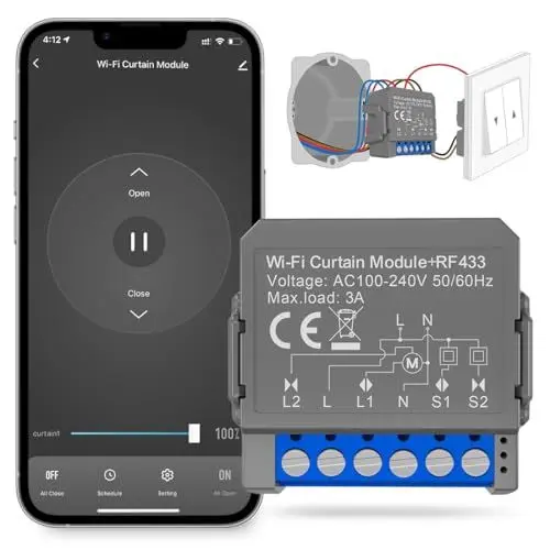 Produktbild: MIUCDA Smart Rolladenschalter Modul WIFI + RF mit Prozentfunktion mit Alexa Google Home DIY Elektrische Rolladensteuerung Zeitschaltuhr APP Steuerung für Rolladenmotor Jalousien und Markisen